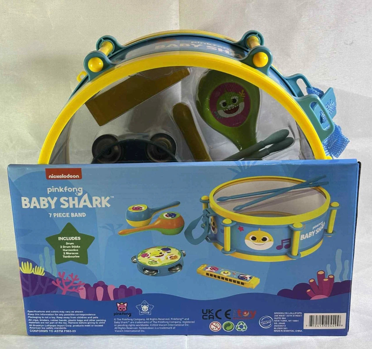Pinkfong Baby Shark 7 Piece Band Playset - Drum, Harmonica, Tambourine & More